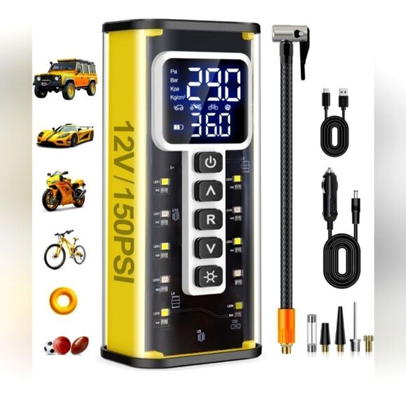 Tire Inflator Portable Air Compressor, Air Pump for Car Tires 20000mAh Battery - Picture 1 of 11